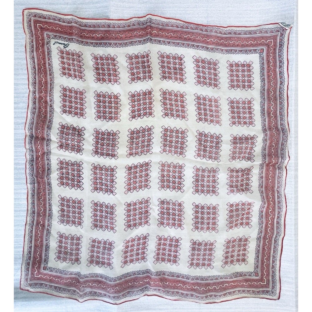 VTG  Burmel Chiffon Scarf Handkerchief Geometric Hand Rolled Hem 20"x20" Japan